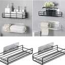 2 Pack Bathroom Storage Organizers Shower Caddy, Adhesive Bathroom Shelf with Removable Hooks, No Drilling Strong Wall Mounted Racks for Shower, Kitchen, Toilet and Dorm