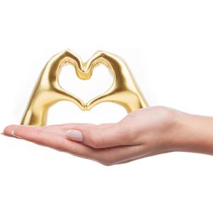 Small Heart Hands Sculpture Decor for Living Room Bedroom Bookshelf Coffe Table and Office Display, Love Finger Statue Modern Aesthetic Home Decor, Unique Gift for Wedding Christmas Birthday (Gold)