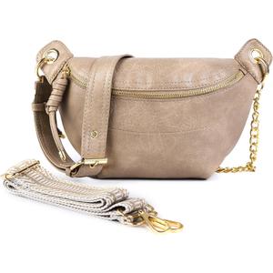 Fanny Packs for Women Cross Body Leather Belt Bag Sling Bag for Women Crossbody Purse Fashion waist packs with Two Strap.