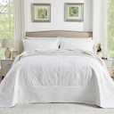 ENJOHOS Oversized King Quilt White, 128x120 California King Bedspread, 3 Piece Soft Microfiber Lightweight Extra Wide Bedding Comforter Set, Vintage Boho Striped Pattern Summer Coverlet