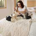 Bedsure Dog Blankets for Large Dogs Washable - Fluffy Fuzzy Cat Puppy Blanket for Couch with Premium 300GSM Coral Fleece Soft for Pet Kitten Doggy, White, 50x60IN