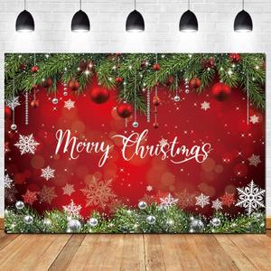 Merry Christma Photography Backdrop Glitter Sparkle Red Snowflakes Photo Background for Winter New Year Eve Family Party Decoration Cake Table Banner 8x6ft