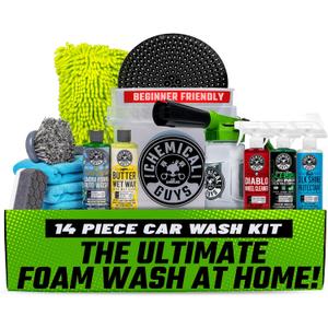 Chemical Guys Car Wash Kit 14-Pc Arsenal Builder - with Foam Blaster, Wash Bucket, Towels, Applicators, and 16 oz Soaps, Waxes, and Cleaners - Complete Car Detailing Gift Set, Works with Garden Hose