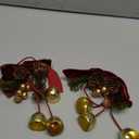 2 Pcs Christmas Wreath Bows with Jingle Bells and Pinecone Hanging Christmas Tree Topper Xmas Bow Pine Cones with Bell Pendant Decorative Bows Ornament for Party Decoration Kitchen Cabinet