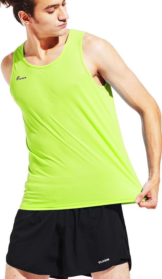 Men's Running Tank Top Ultra Lightweight Marathon Singlet Shirts Dry Fit Workout Sleeveless T-Shirt (Large)