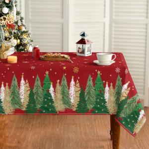 Horaldaily Christmas Tablecloth 6060 Inch Square, Christmas Trees Red Washable Table Cover for Party Picnic Dinner Decor