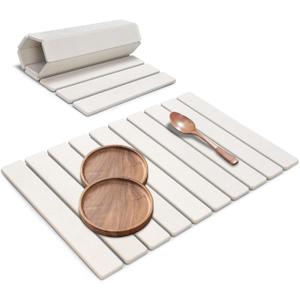 Large Stone Dish Drying Mats for Kitchen Counter, 24"(L)16"(W), Quick Drying Collapsible Dish Drying Mats, Eco-Friendly Absorbent Diatomaceous Earth Mats for Dishes Bottles Cups, Match Any Countertop