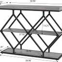 3-Tier Entryway Table, Narrow Console Table with Open Shelves, Modern Sofa Tables with Storage & Diamond-Shaped Metal Frame, Accent Tables for Entryway, Hallway, Gray