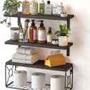 Amada Bathroom Shelves Over Toilet with Storage Basket, Floating Wall Shelf for Home Organization & Wall Decor, Bathroom/Kitchen/Living Room ShelvesRustic Brown | with Storage Basket, Wall Decor, Bathroom, Kitchen, Living Room (Dark Carbonized Brown)