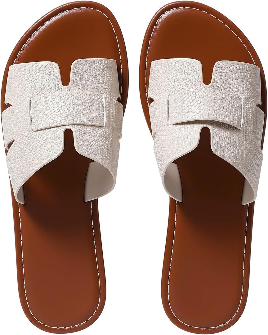Women's Casual Round-Toe Flat Sandals, Comfortable Slip-On Slide Sandals for Everyday Wear, 40