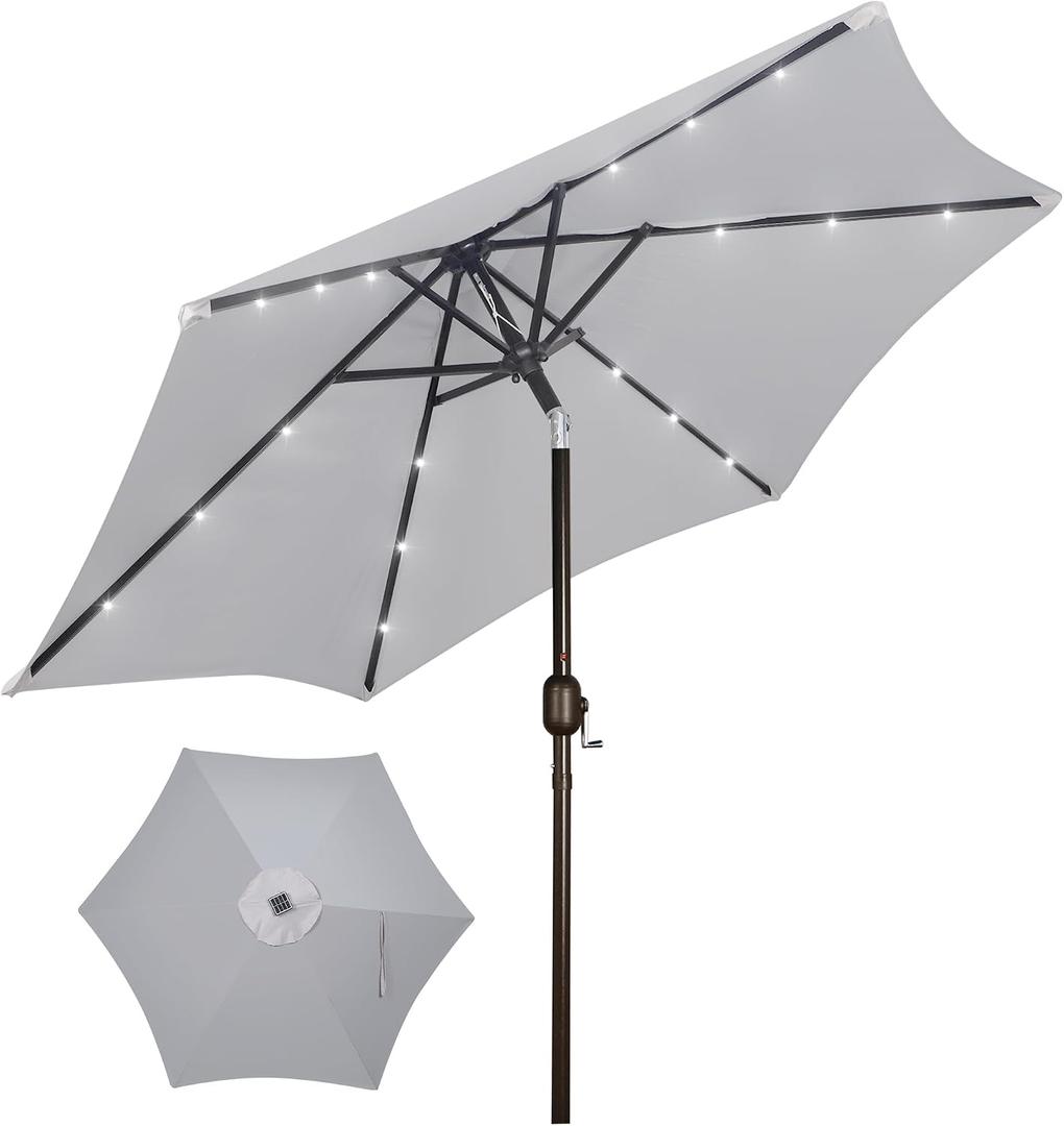 Blissun 7.5 ft Solar Umbrella, 18 LED Lighted Patio Umbrella, Table Market Umbrella