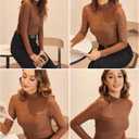 Zeagoo Womens Mesh Sheer Long Sleeve Top Mock Turtle Neck See Though Shirts Ruched Sexy Casual Going Out Blouses (Brown)
