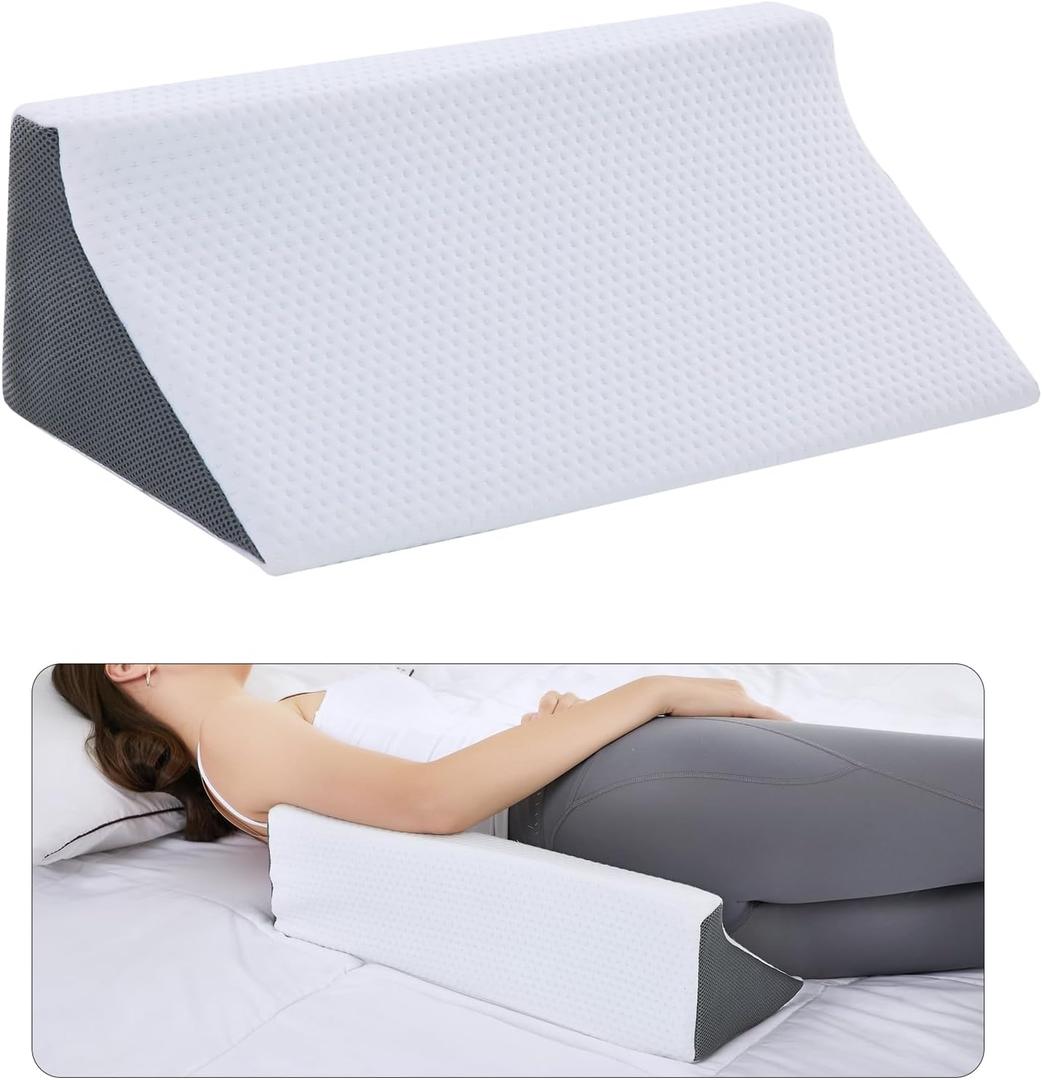 Wedge Pillow for Sleeping, Side Sleeper Body Back Positioners for Back Pain, Preventing Bedsores, After Surgery, Pregnancy Support, Ankle Support, Bed Wedge Pillow for Side Sleepers (20 Inch Length, Gray White)