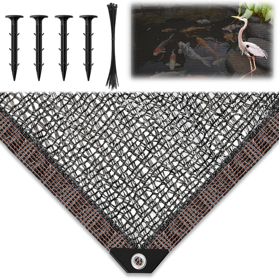 Koi Pond Netting Kit 28 x 30ft, Heavy-Duty Pe, Bird Deer Fence Netting, Durable Net Cover for Leaves, Protect Fish from Blue Heron Bird, Cats & Predators, Stakes & Ties Included