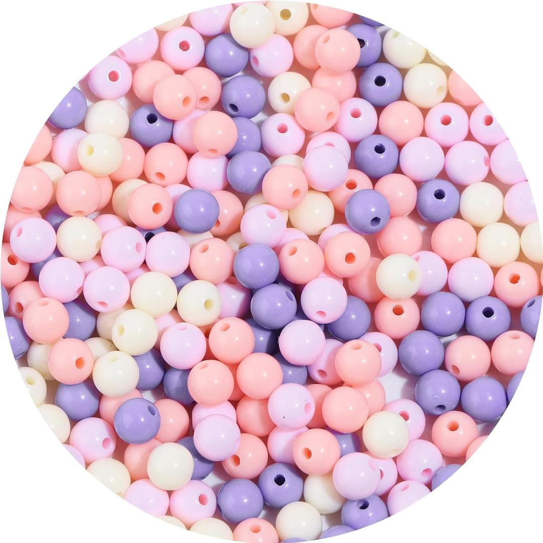 2 x 500PCS 8mm Smooth Mixed Color Acrylic Round Craft Beads Spacer Beads with Hole for DIY Bracelet Necklace Earrings Keychain Women Jewelry Making Supplies,Smooth Pink-Purple Series