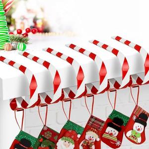 Christmas Stocking Holders for Mantle Set 6, Lightweight Metal Stocking Hangers Adjustable Candy Cane Stocking Hooks for Fireplace Non-Skid Stocking Holders for Christmas Decoration (Red)