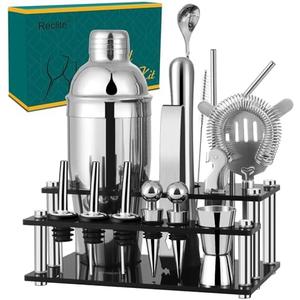 Reclite Cocktail Shaker Set,15 Pieces 304 Stainless Steel Bartender Drink Mixer Kit with 26oz Parisian Shaker