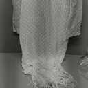 Fisoew Women's Swimsuit Crochet Cover Ups Summer Long Sleeve Tie Back Fringe Hem Beach Vacation Coverup Maxi Dress Size Large