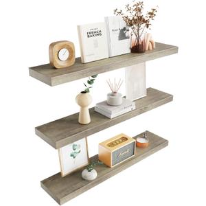 Colima Floating Shelves for Wood Shelf for Bedroom, 36 Inch Wall Mounted Floating Shelves for Bathroom Living Room Kitchen Office, 1.5" Thick Floating Book Shelves for Wall, Set of 3 Brown