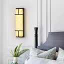 15.7inch Alabaster Wall Sconces Set of Two, 3 CCT Dimmable Square Natural Marble Lampshade Wall Sconce, Modern Hardwired LED Alabaster Sconces for Dining Room Stairs Bedroom Black