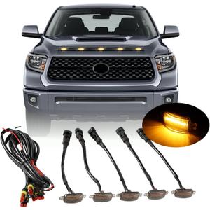 Front Grille LED Lights for Toyota Tundra 2008-2022 Universal Trucks SUV with Raptor Style Grill Trim Amber DRL Lamps for Dodge Ram/Ford F150/ Jeep Gladiator/GMC Sierra/Chevrolet Silverado/ (5PCS)