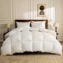 BPC Organic Feather Down Comforter Twin Size, Hotel-Luxury Fluffy Duvet Insert with 100% Cotton Cover and Puffy Feather Down Filling for All-Season, Ivory White, 68x90 Inches