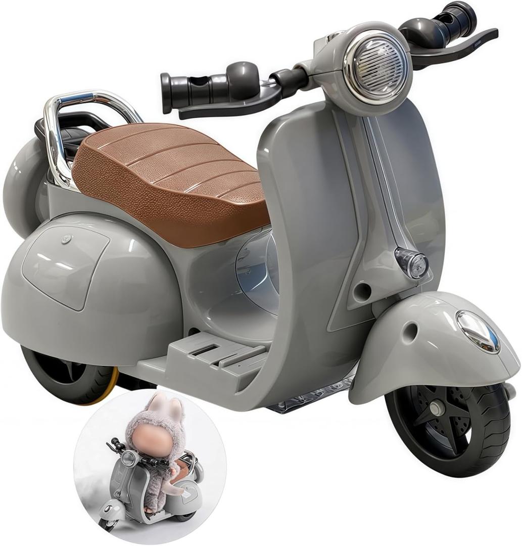Motorcycles Scooter Toy Doll - with Light and Music, Cute Have a Seat Doll Accessories, Decor Desktop Ornaments for Collectors (Gray)
