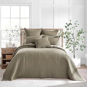 Levtex Home Mills Waffle King Bedspread Set (122x106in) with 2 Pillow Shams (36x20in) - Taupe - Cotton Waffle King Size Bedspread Set - Soft, Pre-Washed