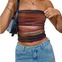 OYOANGLE Women's Tie Dye Ruched Strapless Tube Top Party Sleeveless Going Out Bandeau Crop Tops (Large, Multicolor)