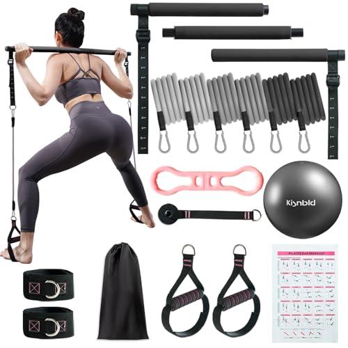 Kisnbld Pilates Bar Kit with Resistance Bands, Multifunctional Pilates Bar with 3 Set Exercise Resistance Bands, Portable Pilates Equipment for Women Home Gym Yoga Workouts