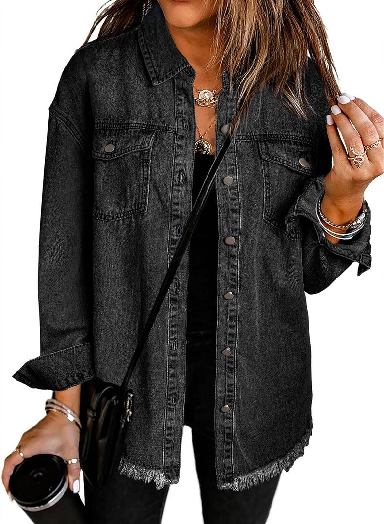 Dokotoo Women's Oversized Denim Jacket Casual Long Sleeve Denim Shirts Distresse Jean Jacket Fall Outfits 2025 (Medium, Black) Dokotoo Women's Oversized Denim Jacket Casual Long Sleeve Denim Shirts Distresse Jean Jacket Fall Outfits 2025 (Medium, Black)