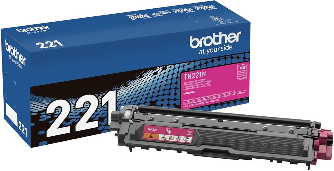 Brother TN-221M DCP-9015 9020 HL-3140 3150 3170 3180 MFC-9130 9140 9330 9340 Toner Cartridge (Magenta) in Retail Packaging