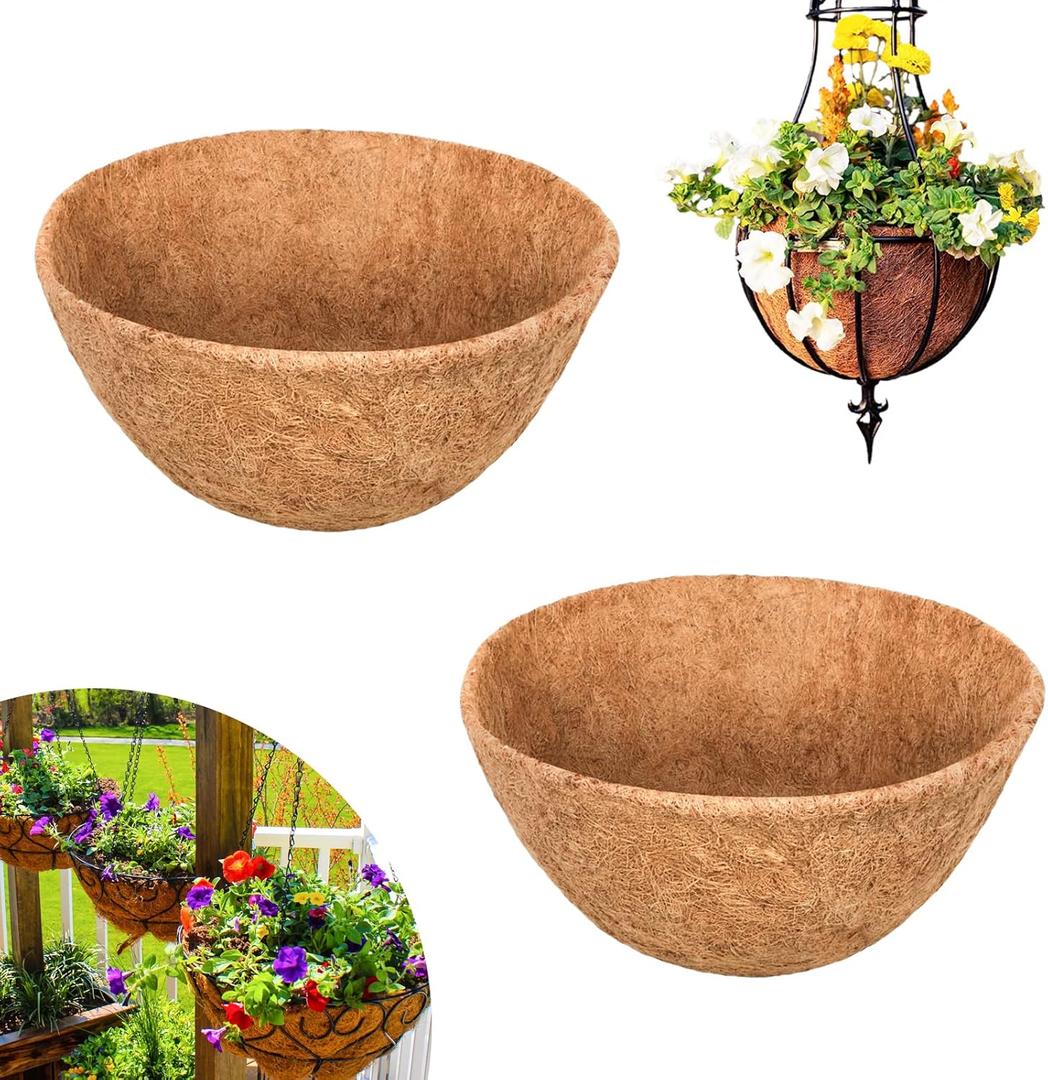 Riare 2 Pack 20 Inch Round Coco Liners Replacement- 100% Natural Coconut Coir Liners for Hanging Baskets, Garden Flower Vegetables Planter Pot, Window Box, Fence, Decks