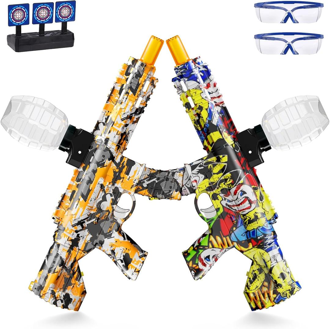 2 Set Electric Splatter Blaster Toy, Outdoor Team Games, Christmas, Halloween, Birthday, New Year Gift for Ages 14+ (Orange+Yellow)