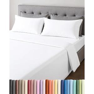 CGK Linens 
Lightweight 4 Piece Bed Sheet Set Queen Size - Cooling Sheets for Hot Sleepers - Soft Breathable Bedding Set w/ 8-16 Inch Deep Pockets - 1 Flat & 1 Fitted & 2 Pillowcases - Wrinkle Resistant - White