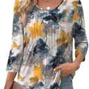 XIEERDUO 3/4 Length Sleeve Tops for Women 2025 Crewneck Casual Pleated Tunic Tops Loose Fit Shirts Blouses size XXL