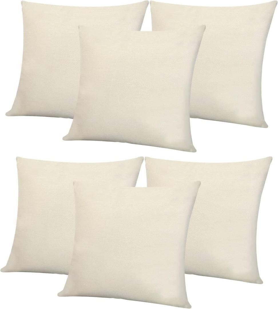 Blank Pillow Covers 16x16 Inch Sublimation Throw Pillow Cases Bulk for HTV Heat Transfer Vinyl Set of 4 Beige Linen