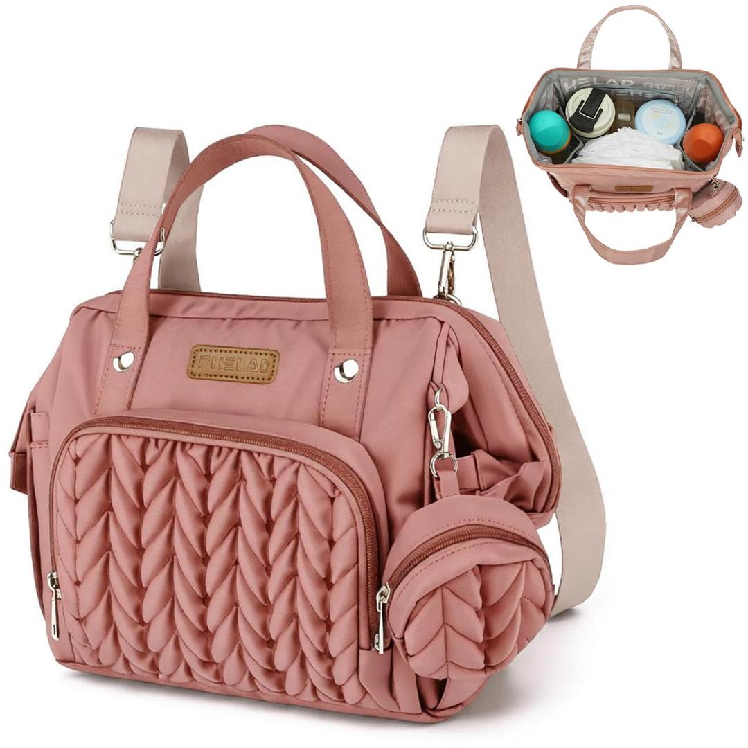 FHELAD Small Diaper Bag Backpack, Toddler Diaper Bags Waterproof Multi-Function Newborn Baby Stylish Mini Tote Maternity Bags (Pink with Pacifier Case)