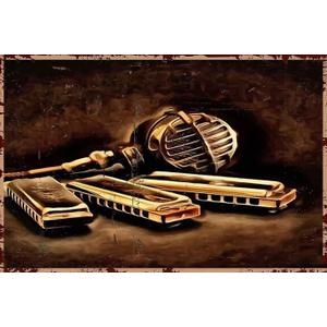 Retro Harmonica Lovers Paintings Canvas Wall Art Music Wall Art Kids Harmonica Musical Instrument Decor Modern Art Prints Canvas Posters Wall Decor Club Bar People Cave Gym Decor Unframed 24x36 Inch 