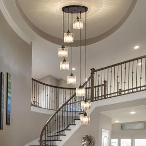 High Ceilings Long Chandeliers Modern Crystal Long Pendant Light,Long Raindrop Hanging Chandeliers,Hanging Flush Mount Chandelier Ceiling Light for Staircase Foyer Entryway 8 Lights