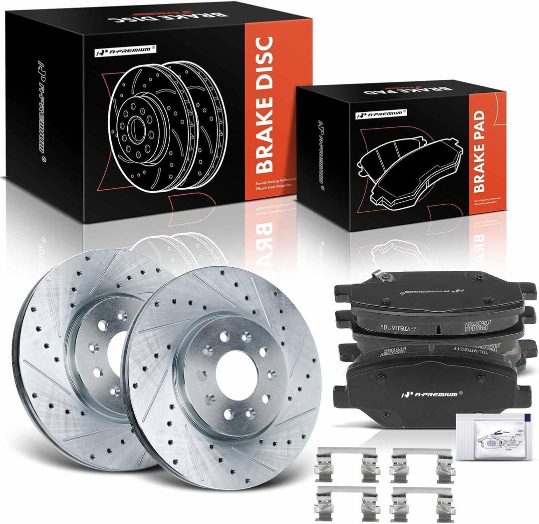 A-Premium 12.64 inch (321mm) Front Drilled and Slotted Disc Brake Rotors + Ceramic Pads Kit Compatible with Select Chevrolet, GMC and Buick Models - Equinox, Terrain, LaCrosse, Envision, 6-PC Set