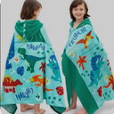 Dinosaur Hooded Towels for Kids Soft 100% Cotton Kids Beach Towel 30" x 50" for 3-10 Years Boy Girl Beach Hooded Poncho Absorbent Pool Toddler Swim Bath Wrap