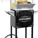 Foundation Popcorn Maker Machine with Cart - 8oz Stainless Steel Kettle Makes up to 48 Cups - Movie Theater Style Vintage Popcorn Machine Cart on Wheels by Great Northern Popcorn (Black)