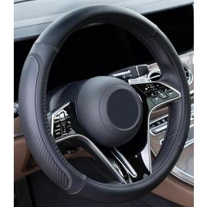 Magnelex Microfiber Leather Steering Wheel Cover Black. Heat Resistant Anti-Slip Car Wheel Wrap - Compatible with Most Makes and Models of Cars and Trucks with 14.5 to 15 Inch Steering Wheels
