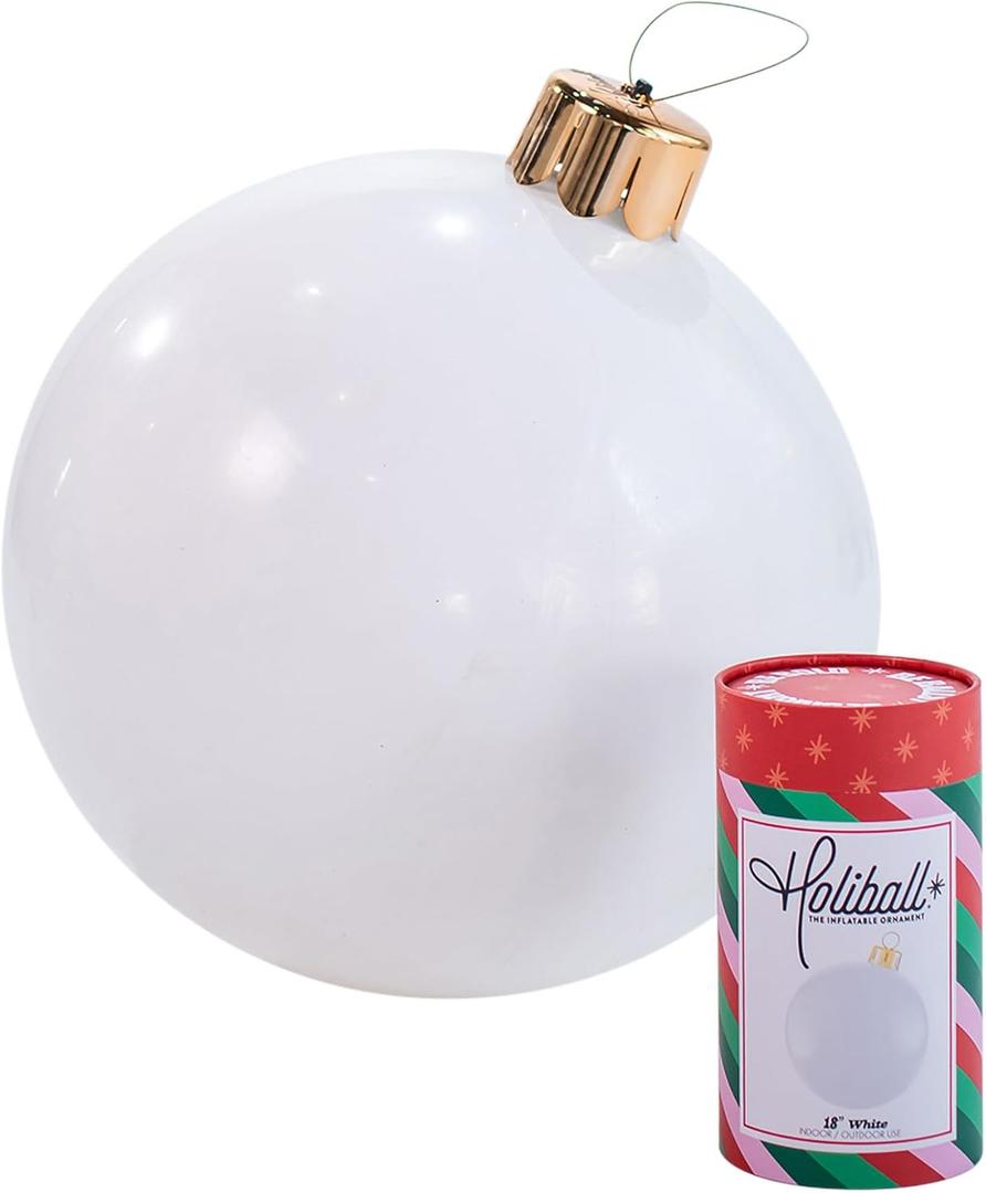Holiball Inflatable Holiday Ornament Ultimate Indoor/Outdoor Decoration Reusable and Storage Friendly for Weddings, Parties, Events, Team Colors 18" White