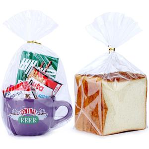 50pcs 9x12 inch Bottom Gusset Clear Cellophane Gift Wrap Bags with 5" Twist Ties for Party, Birthday, Wedding, Home, Kitchen