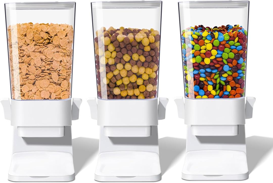 Cereal Dispenser Countertop, 5L Cereal Containers Storage Dispenser for Pantry, Large Dry Food Cereal Dispenser, Not Easy to Crush Cereal, Can Hold Oatmeal, Candy, Snack, Grain, Pet Food (White, 3Pc)