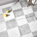 40-Pack Peel and Stick Tile Vinyl Floor Glossy 12x 12 inch, Waterproof Stick on Tiles for Bathroom, Kitchen, Dining Room, Cover 40 Sq. Ft, Light Grey&White Marble (20 per Color)