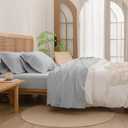 BESTOUCH Sheet Set 100% Washed Cotton Linen Feel Super Soft Comfortable Chic Lightweight 4 Pcs Home Bedding Set Solid Cornflower Blue Full