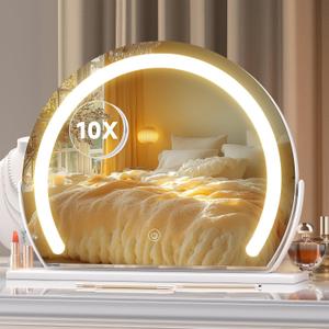 Hasipu Vanity Mirror with Lights, 13.7" x 10.6" LED Makeup Mirror, Lighted Makeup Mirror with Lights, Smart Touch Control 3 Colors Dimmable Mirror White